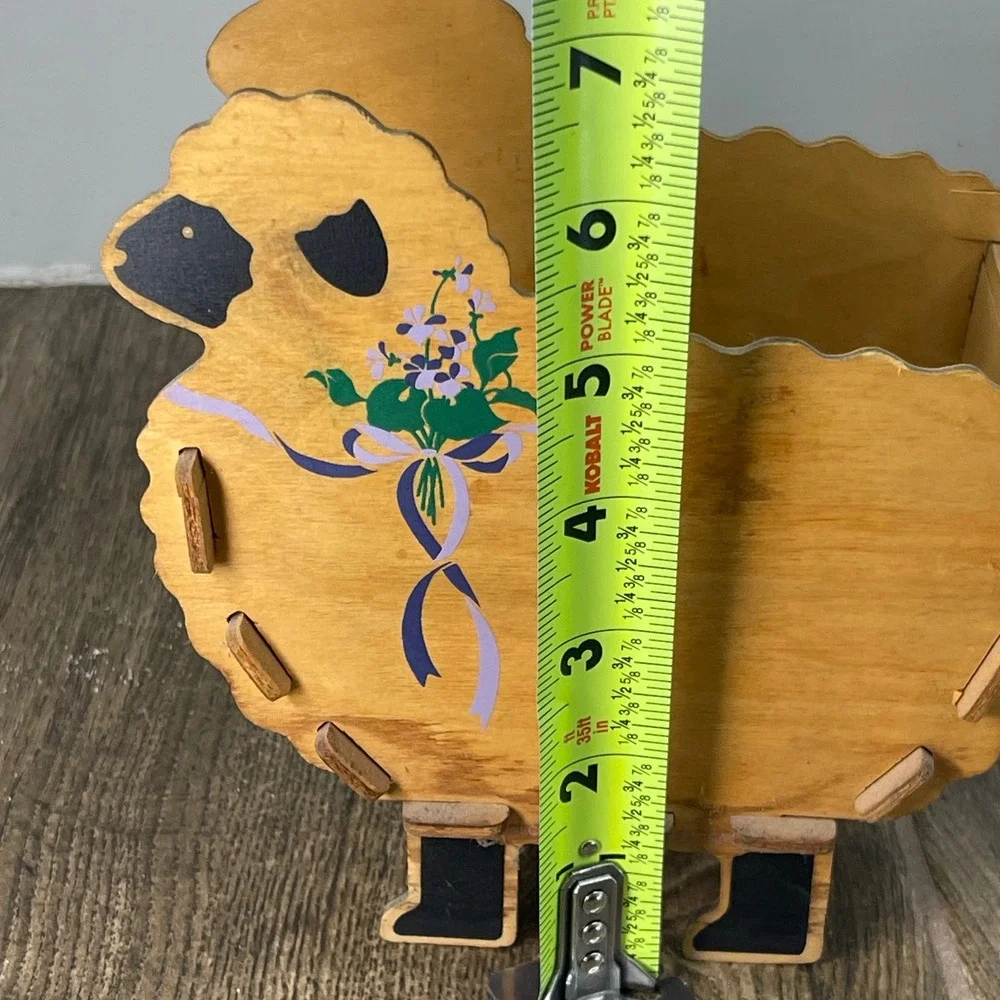 Wooden Sheep Trinket Box Holder Floral Ribbon Decoration Farmhouse Decor Cottage